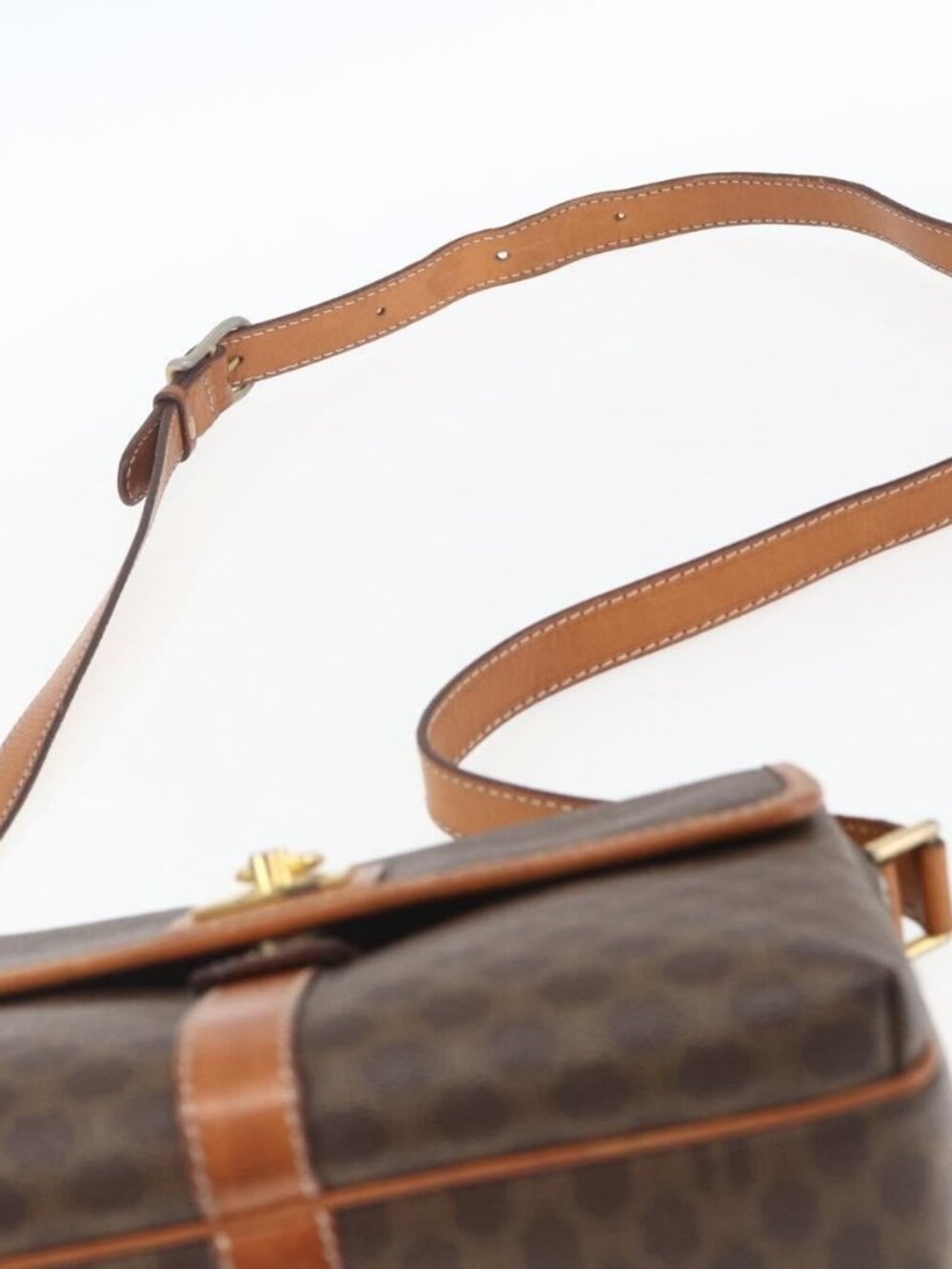 Authentic CELINE Macadam Canvas Shoulder Bag PVC Leather Brown Gold - Picture 16 of 16